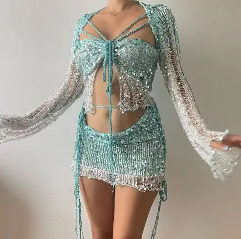 Crochet  2-Piece Mini Skirt Set