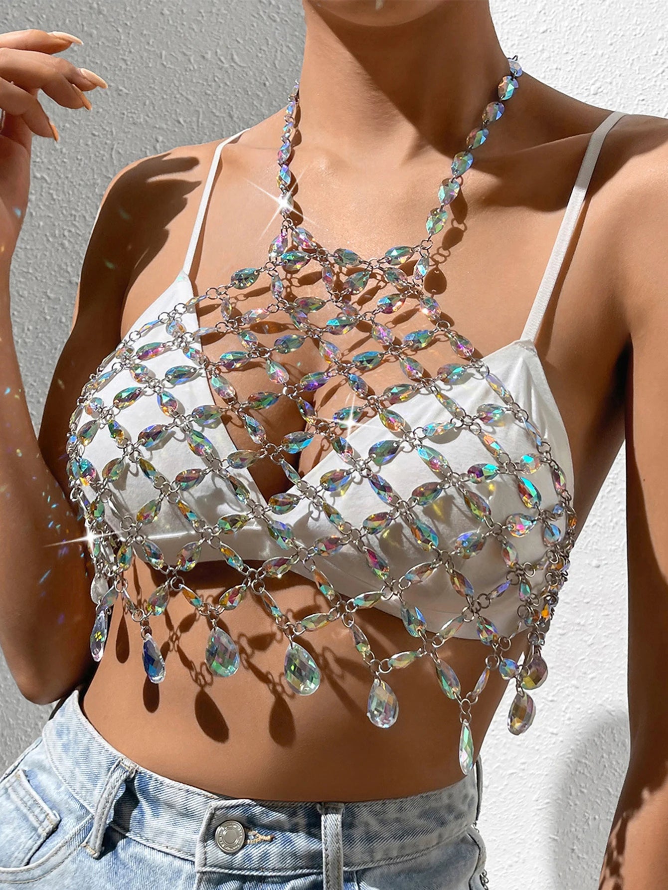 Rhinestone See-Through Top