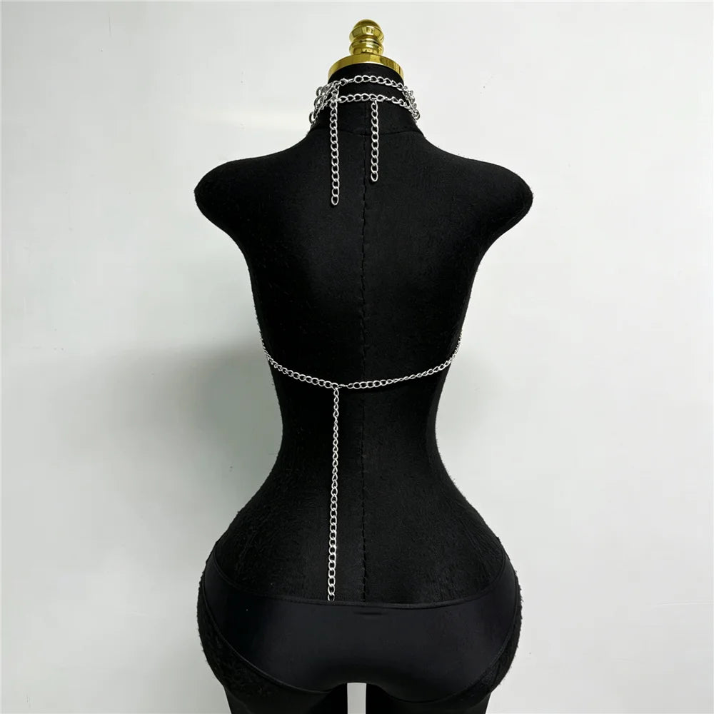 Silver Chain Halter Sequin Layer Vest
