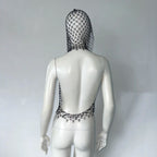 Mesh Hooded Crop Top With Intricate Rhinestone Detail