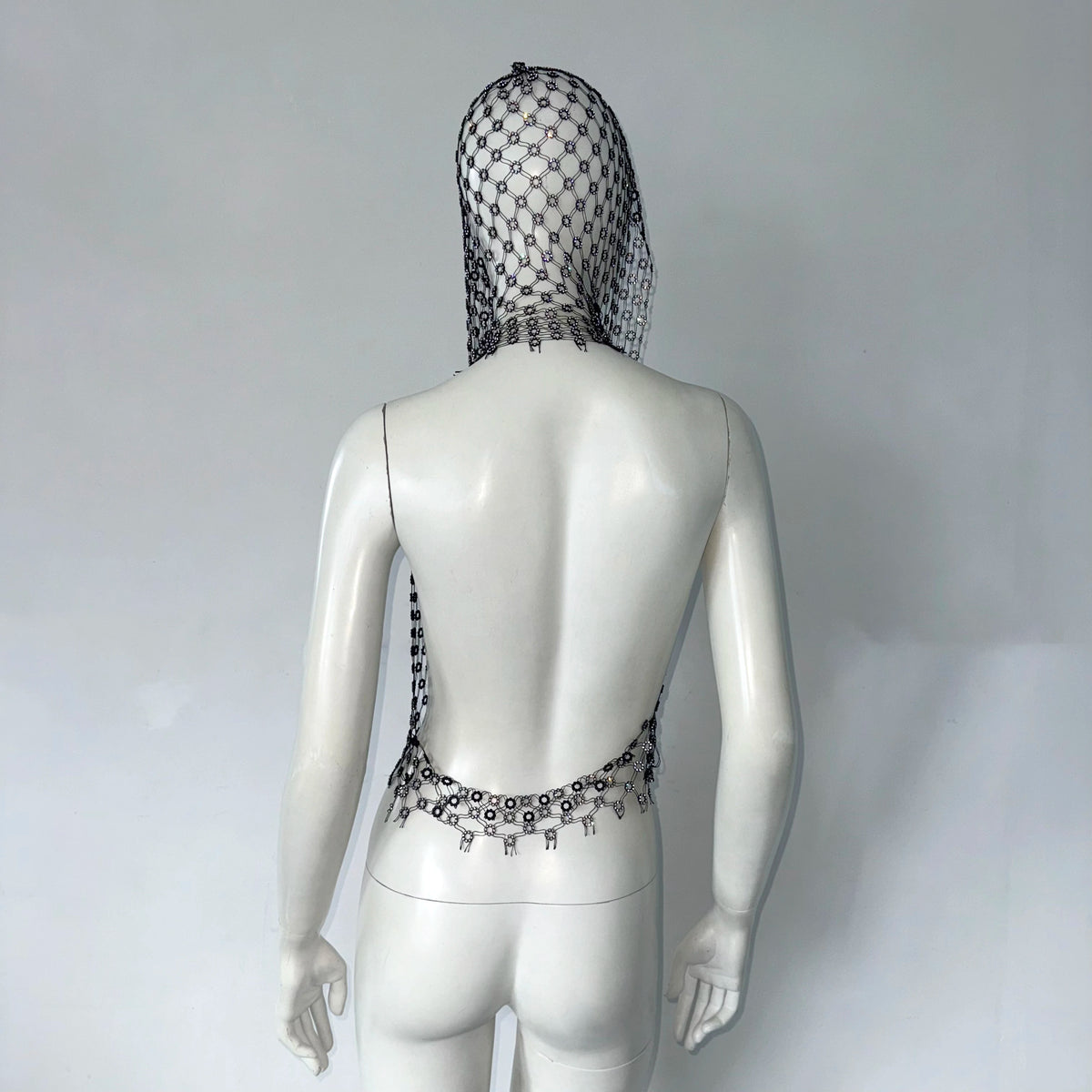 Mesh Hooded Crop Top With Intricate Rhinestone Detail