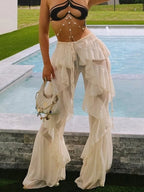 Patchwork Tiered Flare Pants