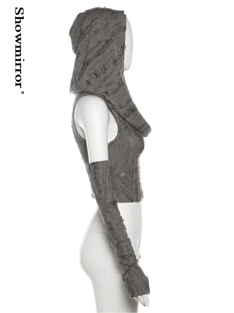 Hooded Crop Top Y2K Gothic Soft-Knit