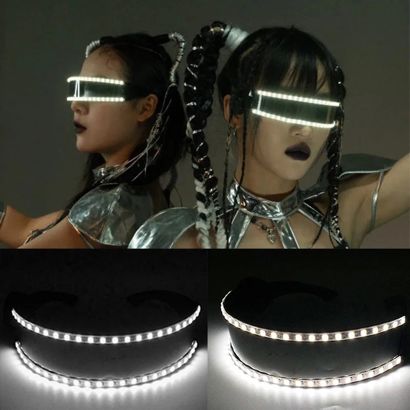 Cyberpunk LED Sunglasses With Sculpted Luminous Frame