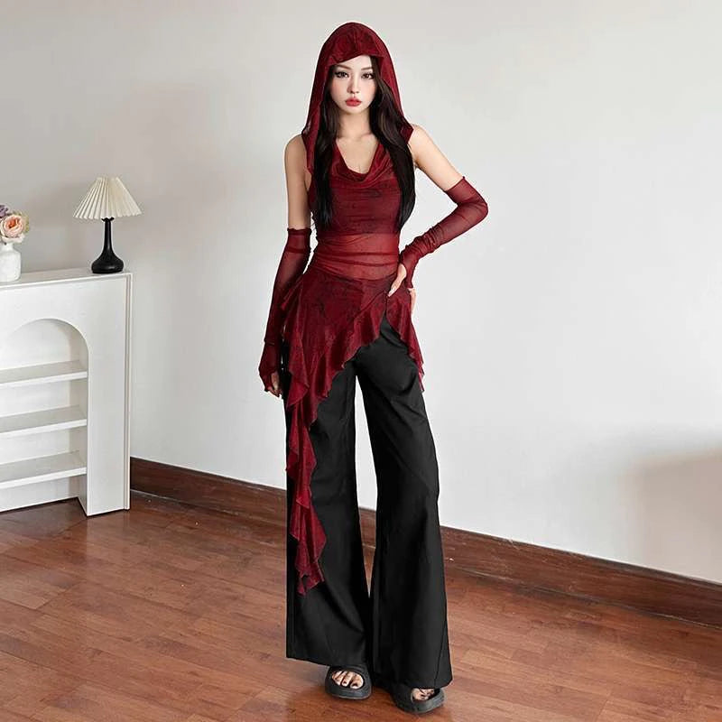 Knit Hooded Tank With Asymmetrical Hemline