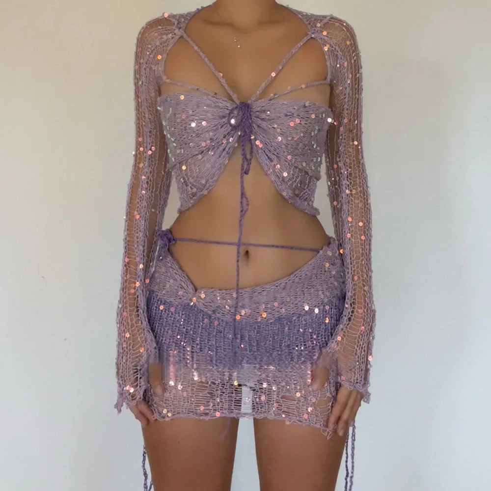 Crochet  2-Piece Mini Skirt Set