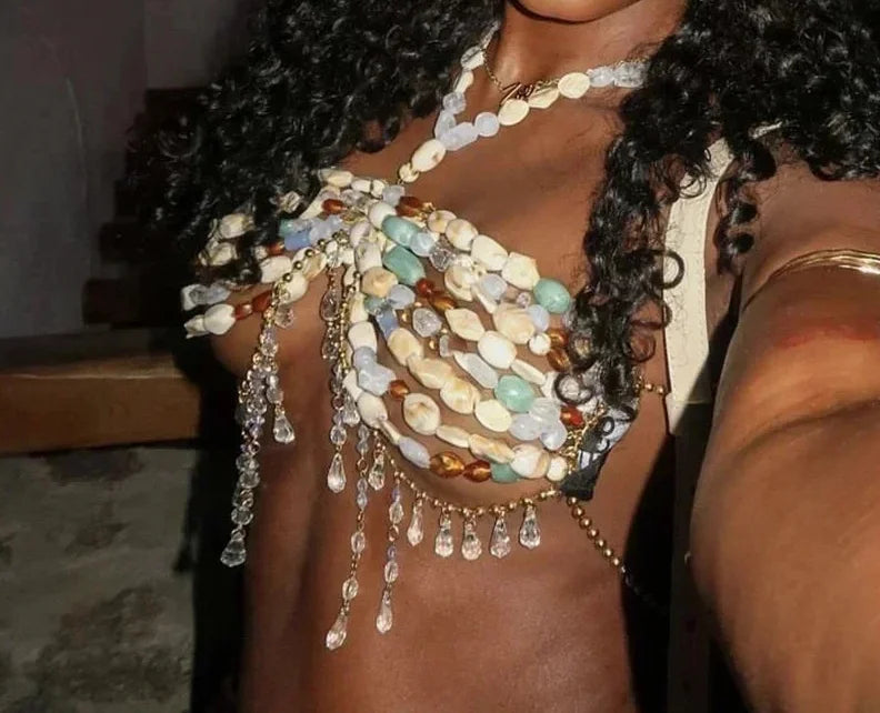 Bralette Harness Beaded Knitted Festival Party Top