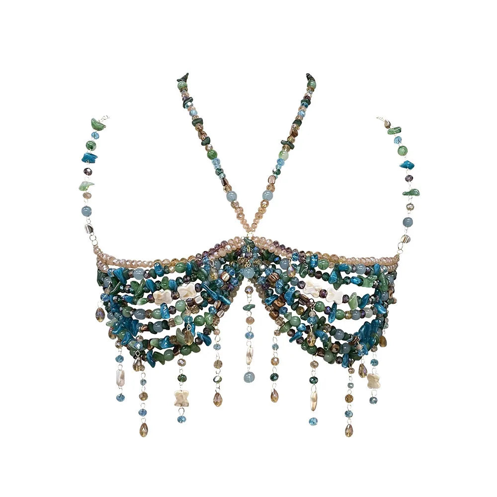 Bralette Harness Beaded Knitted Festival Party Top
