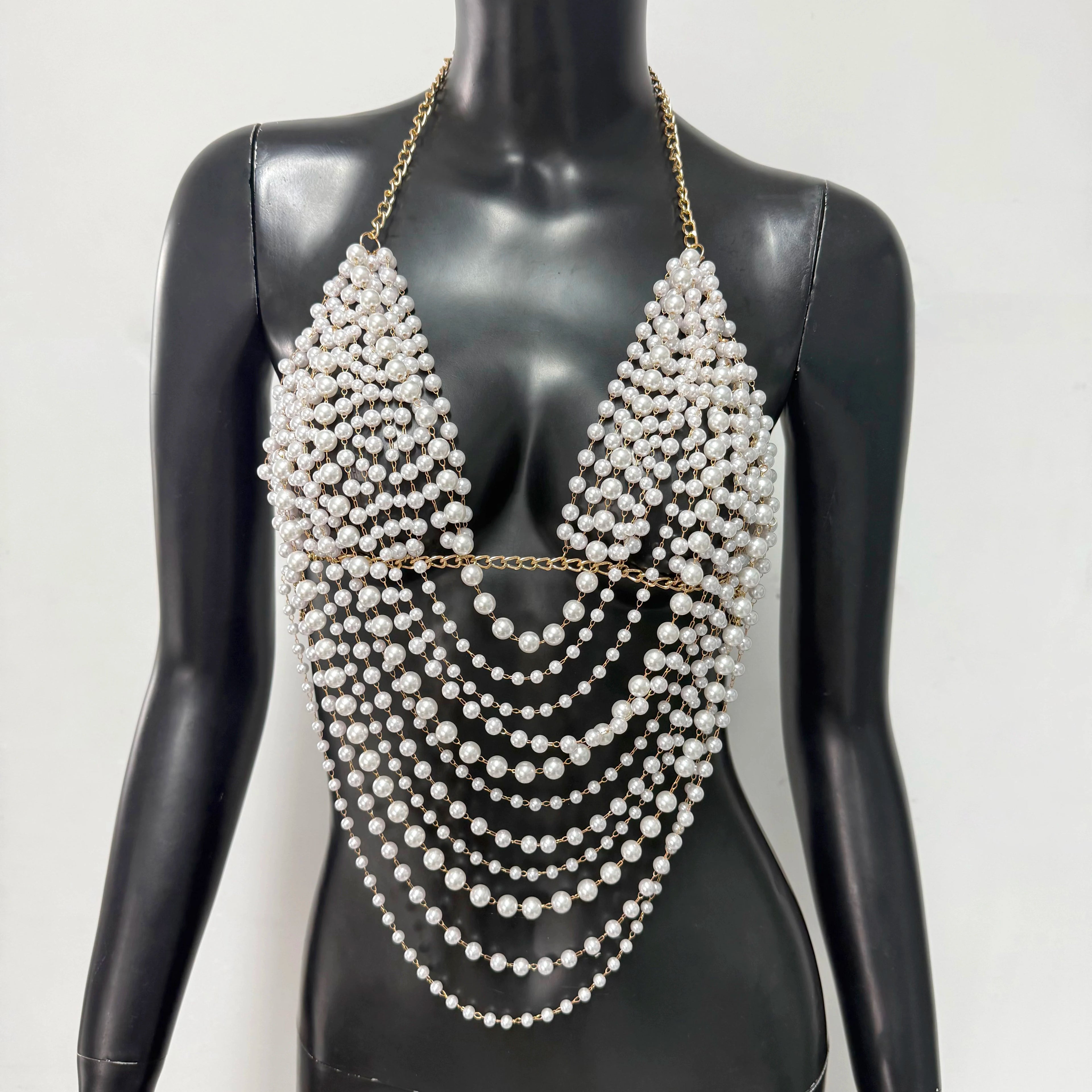 Festival Top With Pearl And Silver Chain Strands