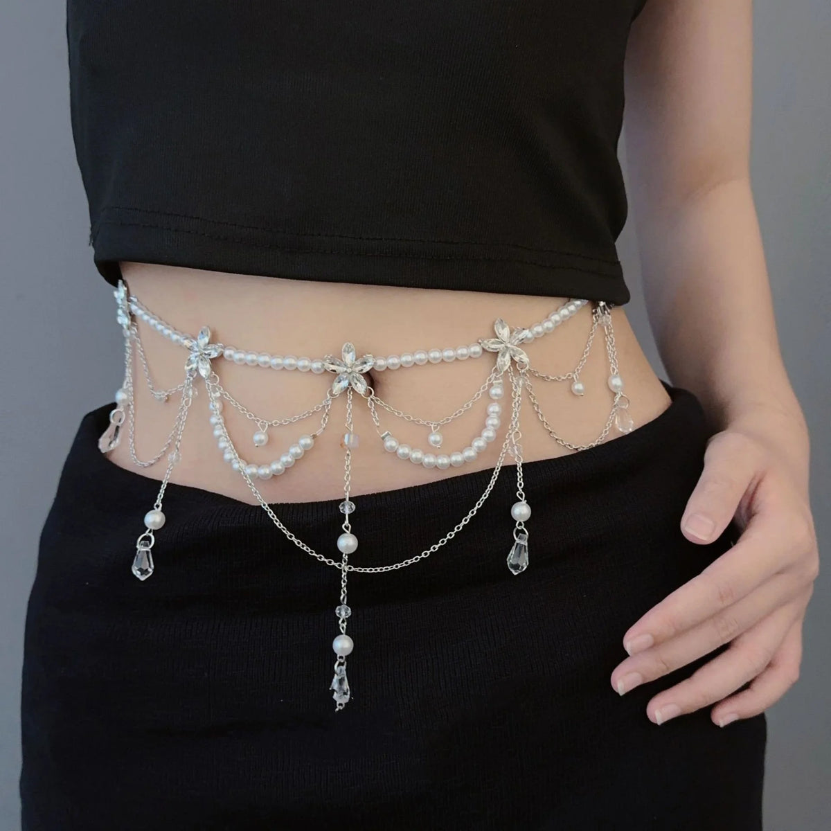 Waist Chain With Pearl Butterfly Pendants And Tassels