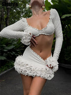 Two-Piece Set With Ruffle Crop Top And Asymmetric Skirt