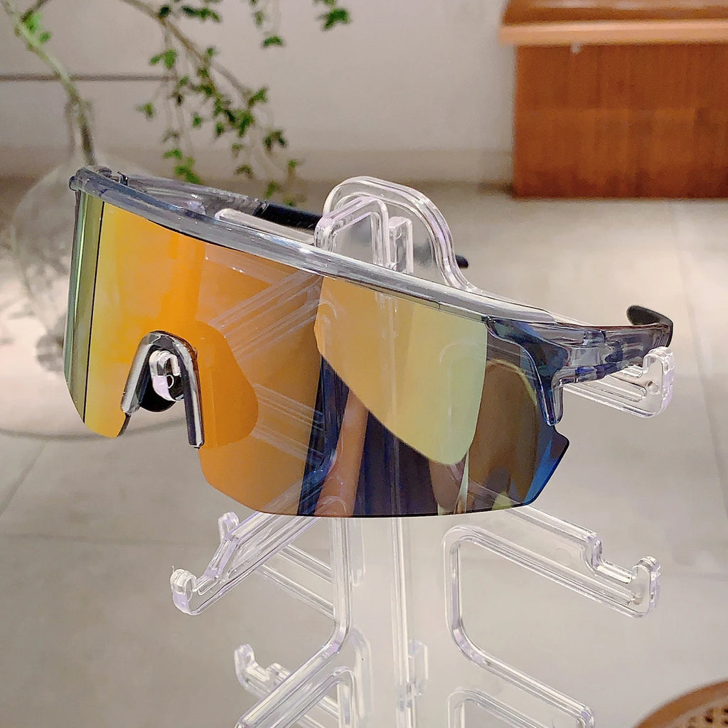 Oversized Racer Sunglasses With Sculpted Mirror Lens