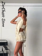 Vintage Embroidery Top With Tassel Trim