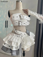 Two Piece Set With Vintage Strapless Crop And Ruffle Skirt