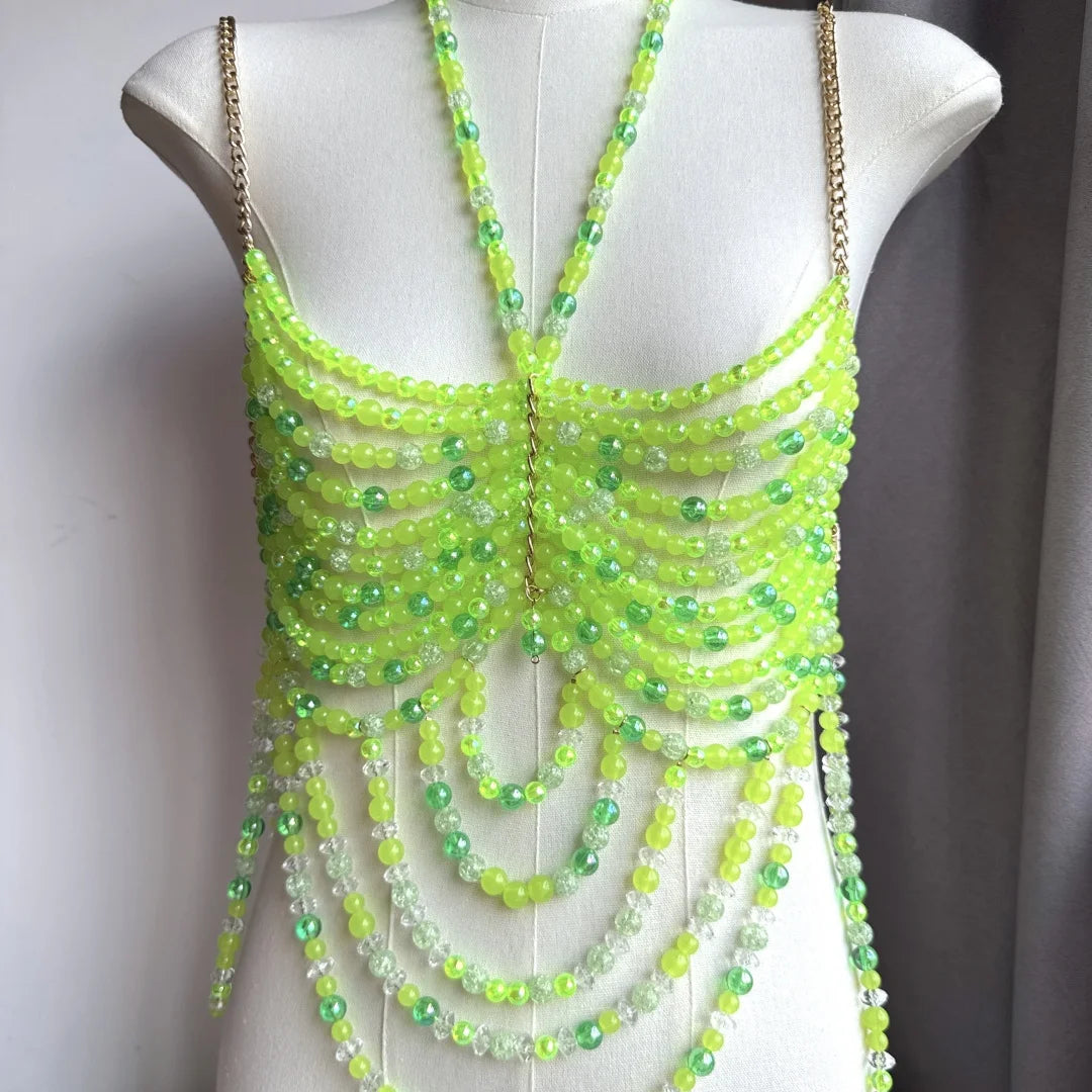 Bralette Harness Beaded Knitted Festival Party Top
