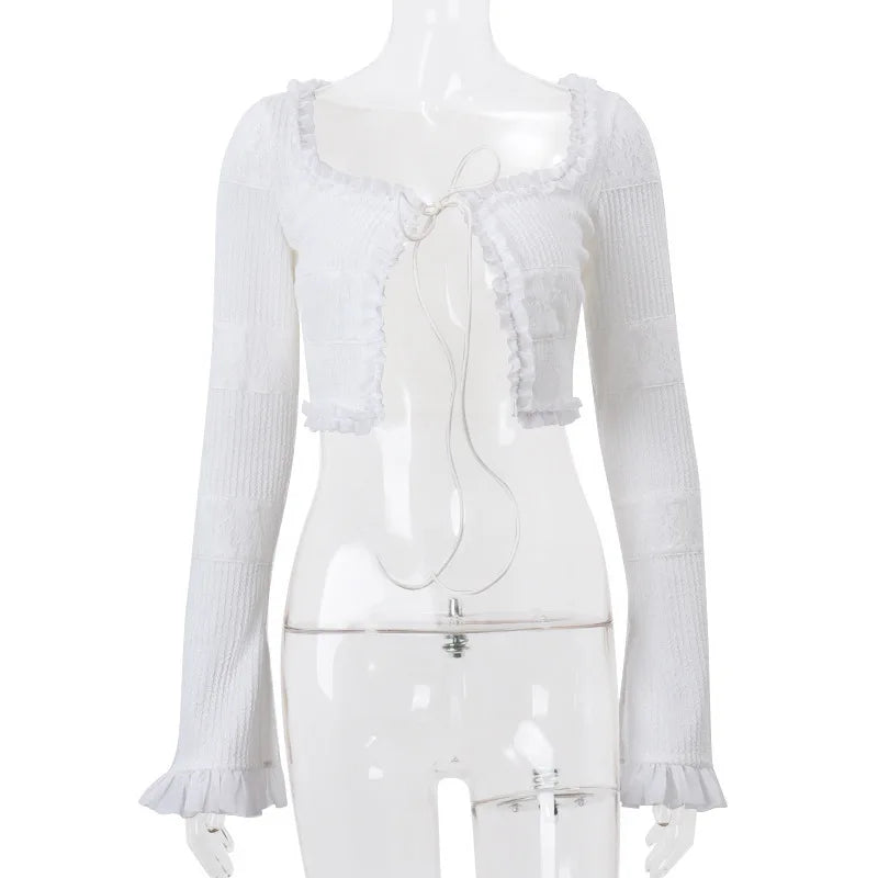Ruffle Trim Knit Two Piece Set With Square Neck