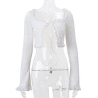 Ruffle Trim Knit Two Piece Set With Square Neck