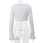 Ruffle Trim Knit Two Piece Set With Square Neck