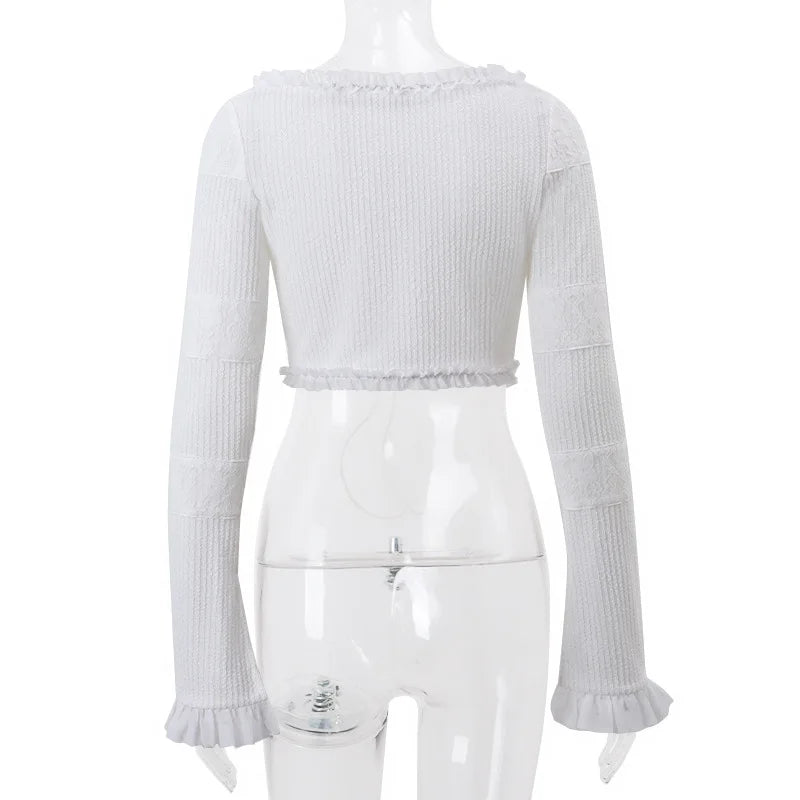 Ruffle Trim Knit Two Piece Set With Square Neck