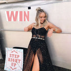 Sheer Mesh Sequin Mini Dress With Adjustable Suspenders