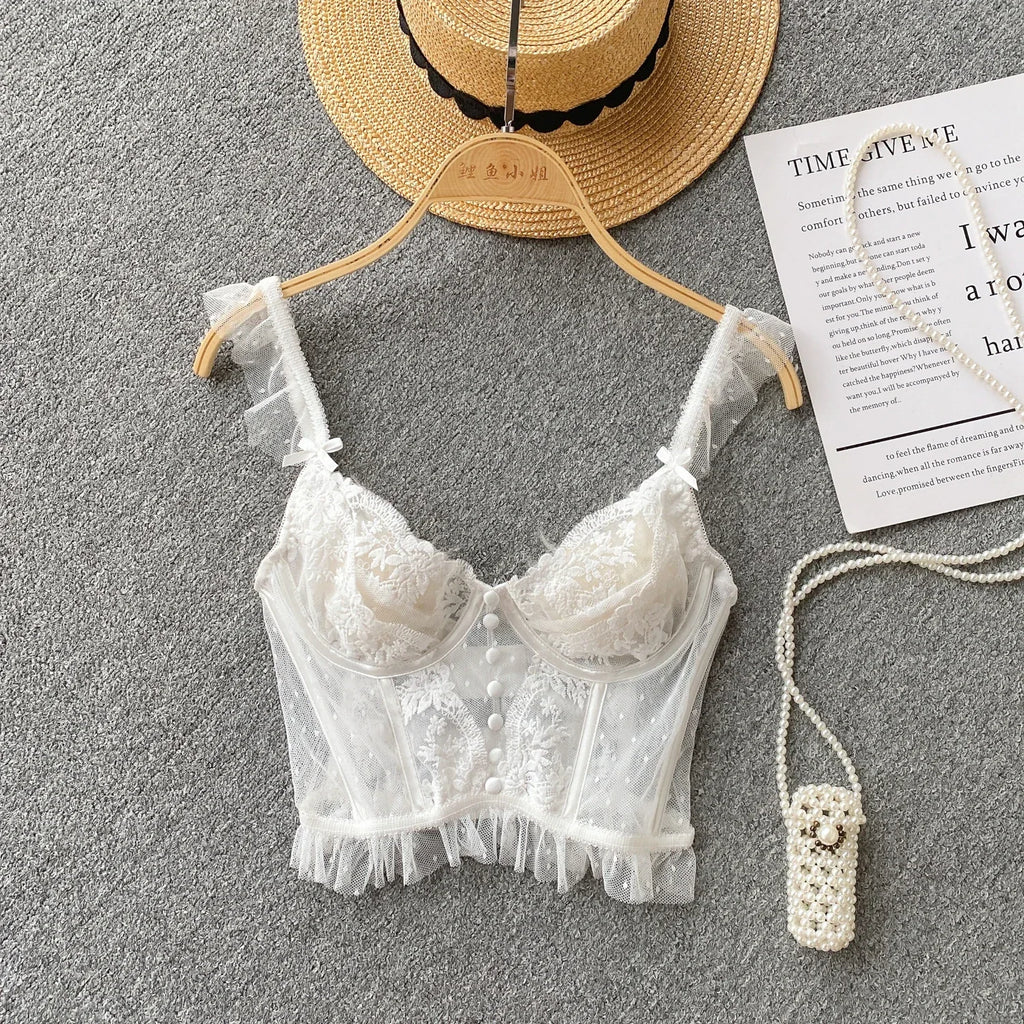 Backless Corset Camisole Lace Trim Cotton Blend Top