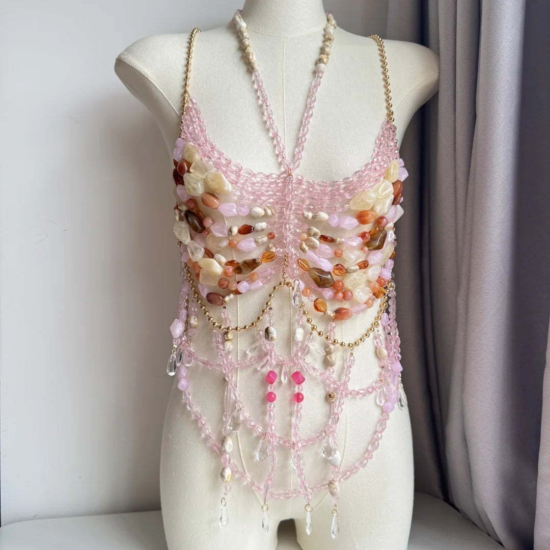 Bralette Harness Beaded Knitted Festival Party Top