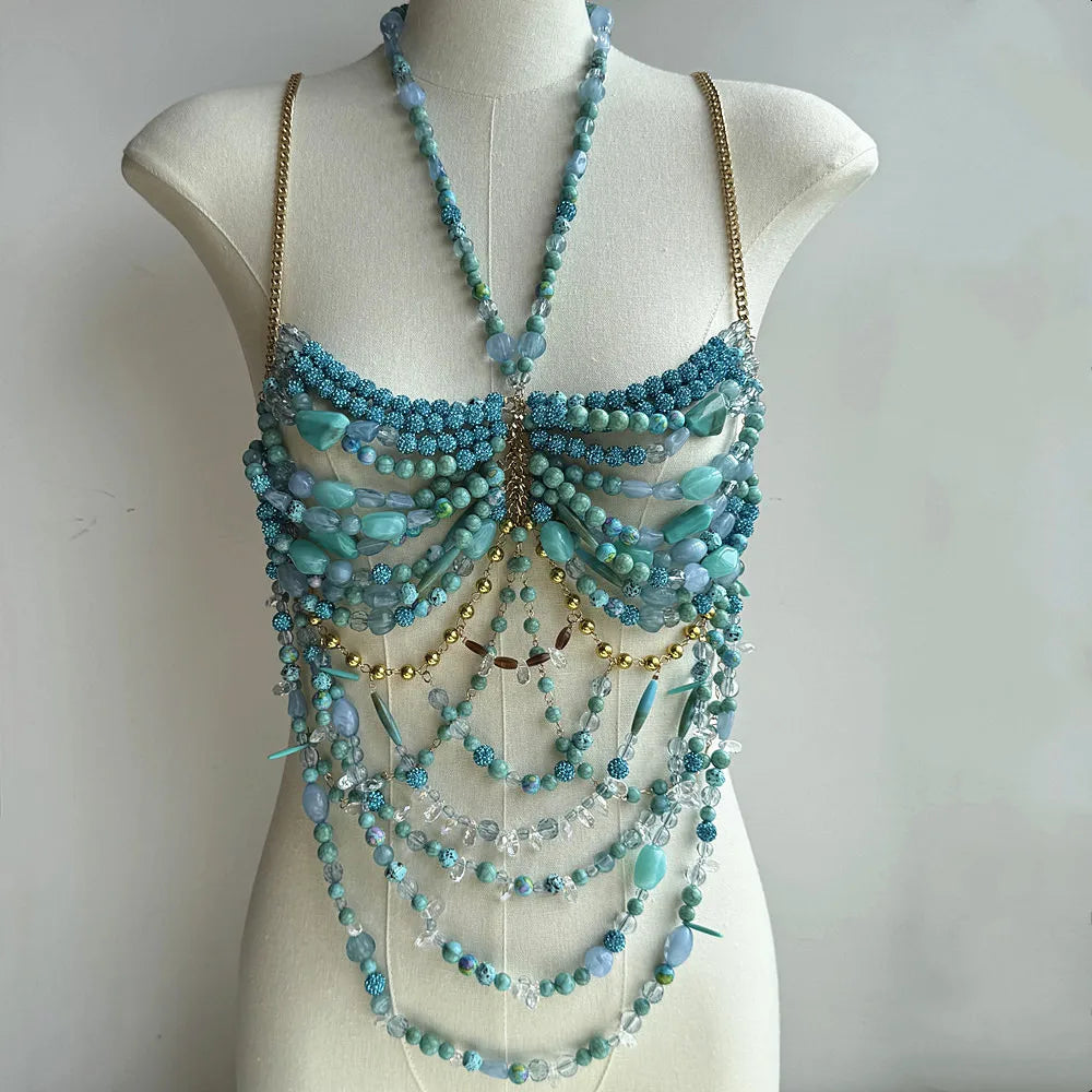 Bralette Harness Beaded Knitted Festival Party Top