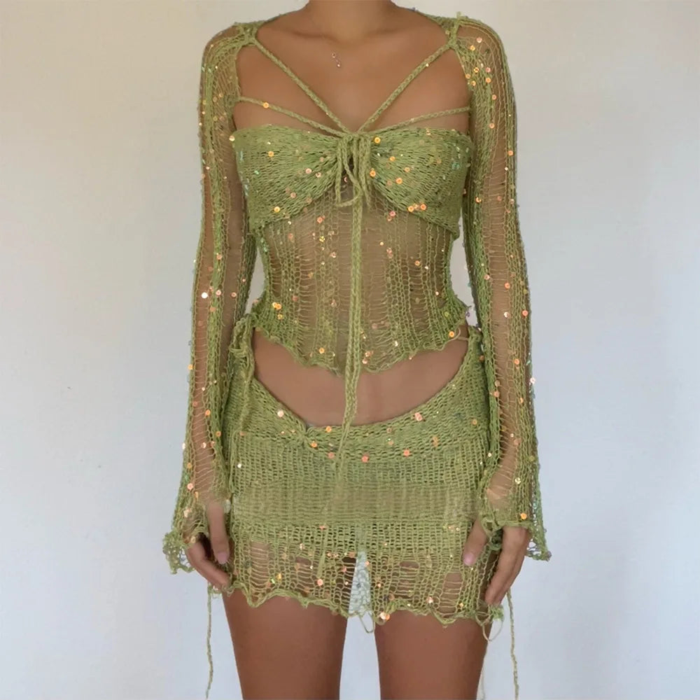 Crochet  2-Piece Mini Skirt Set