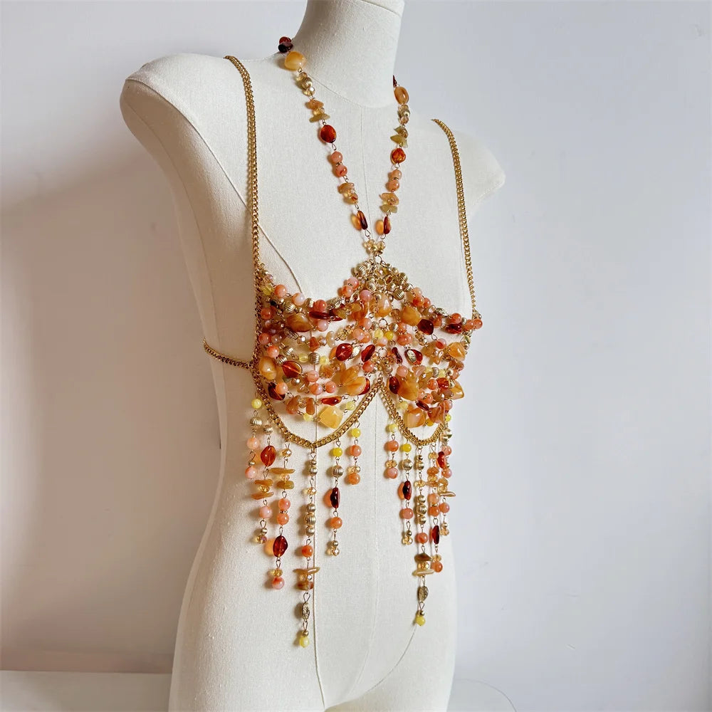 Bralette Harness Beaded Knitted Festival Party Top