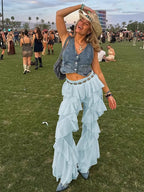 Patchwork Tiered Flare Pants
