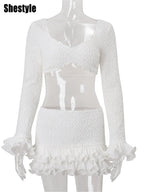 Two-Piece Set With Ruffle Crop Top And Asymmetric Skirt