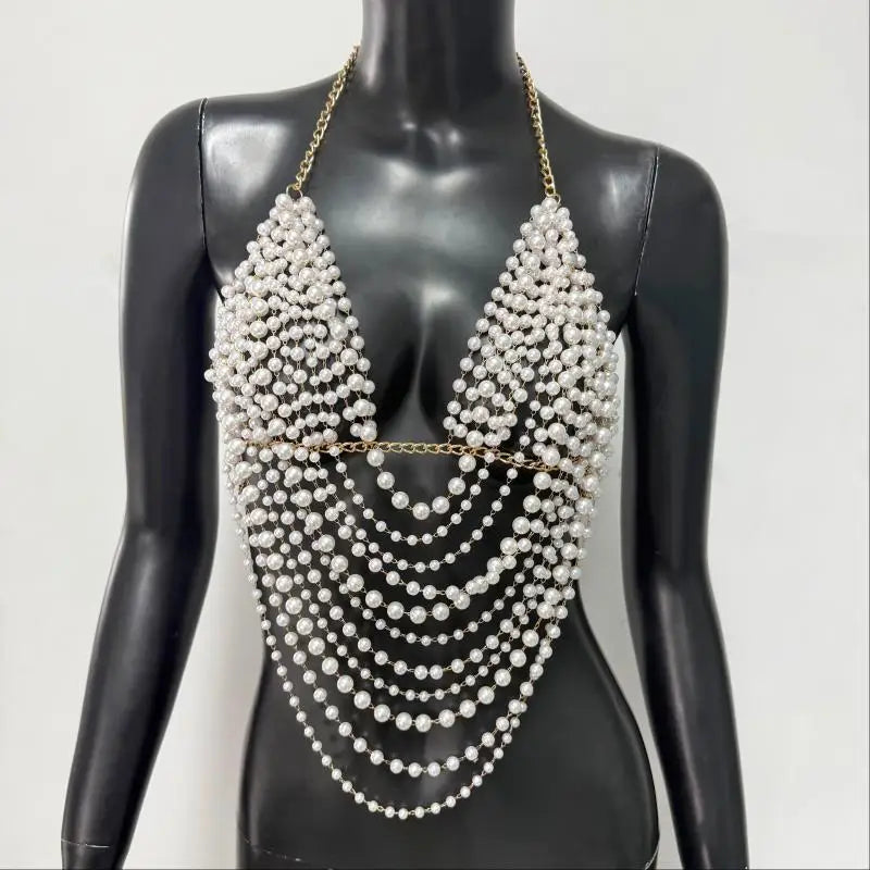 Festival Top With Pearl And Silver Chain Strands