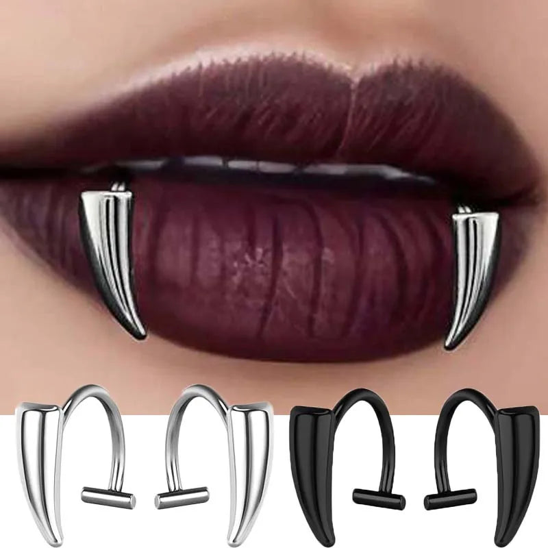 Fake Lip Ring In Brushed Stainless Steel Gothicore