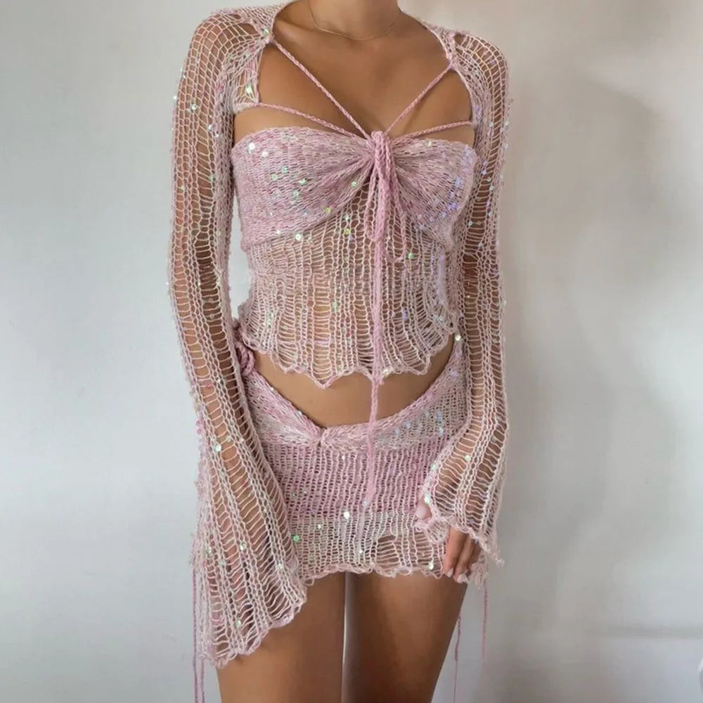 Crochet  2-Piece Mini Skirt Set