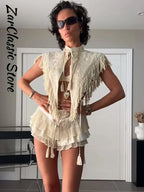 Vintage Embroidery Top With Tassel Trim