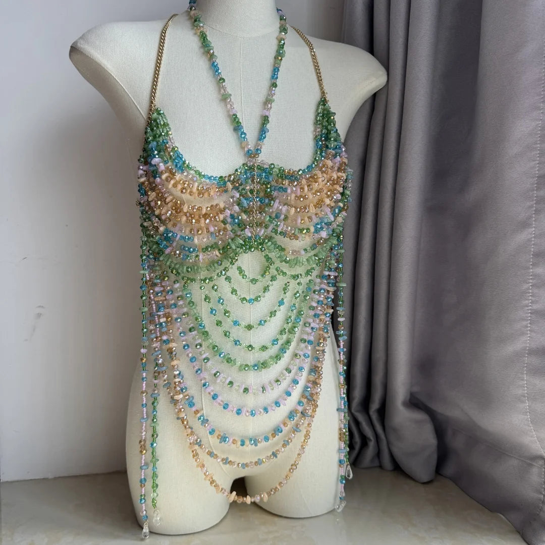 Bralette Harness Beaded Knitted Festival Party Top