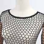 Sheer Mesh Fishnet Long Sleeve Top