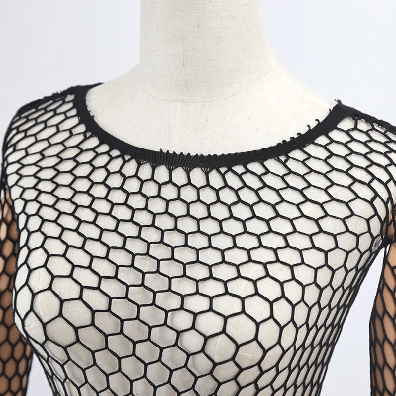 Sheer Mesh Fishnet Long Sleeve Top