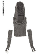 Hooded Crop Top Y2K Gothic Soft-Knit