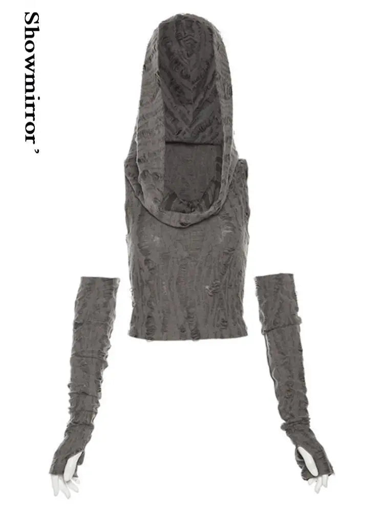 Hooded Crop Top Y2K Gothic Soft-Knit