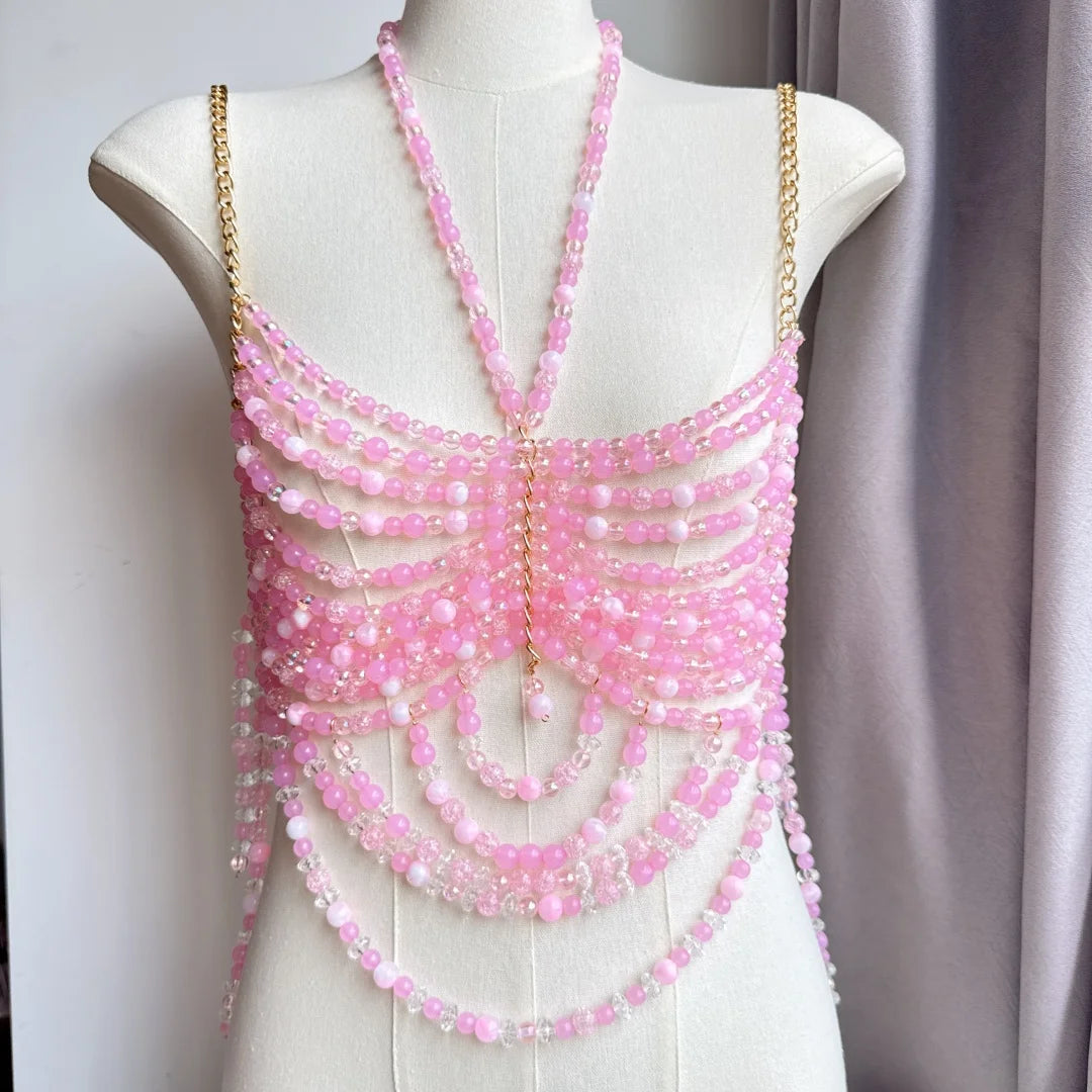 Bralette Harness Beaded Knitted Festival Party Top