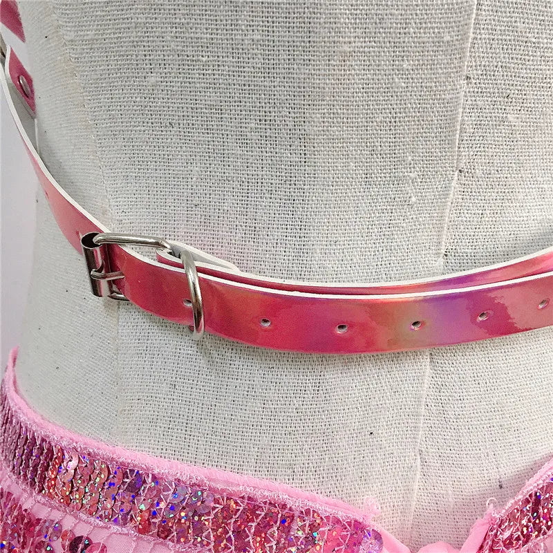 Leather Harness Sequin Skirt Set