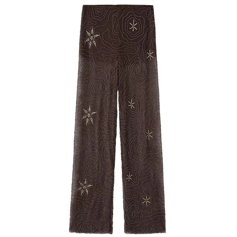 Dark Brown Sequin Sheer High Waisted Pants