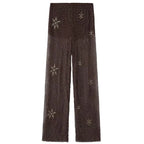 Dark Brown Sequin Sheer High Waisted Pants