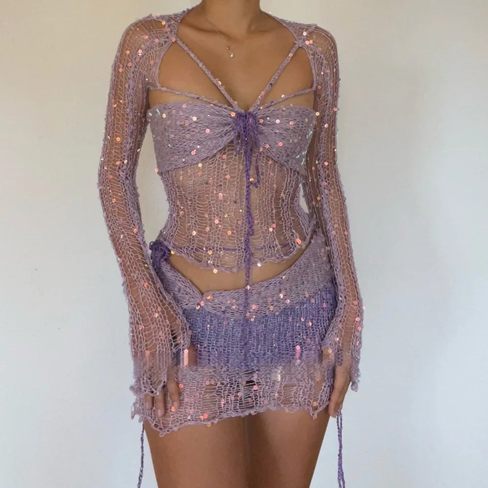 Crochet  2-Piece Mini Skirt Set