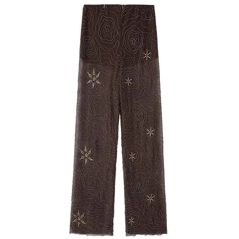 Dark Brown Sequin Sheer High Waisted Pants