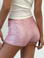 Sequin Shorts With High Shine Low Rise Elastic Waistband