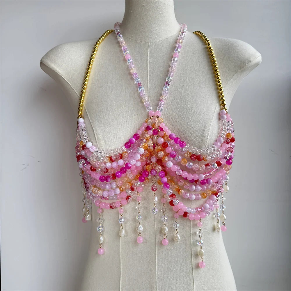 Bralette Harness Beaded Knitted Festival Party Top