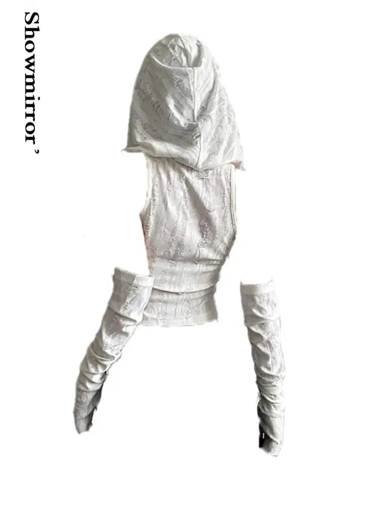 Hooded Crop Top Y2K Gothic Soft-Knit