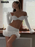 Two-Piece Set With Ruffle Crop Top And Asymmetric Skirt